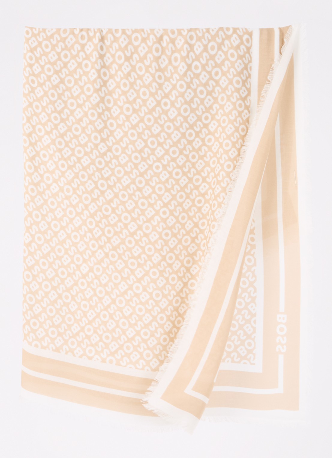 BOSS Laik sjaal in zijdeblend met logoprint 120 x 120 cm - detail medium beige-269 / beige