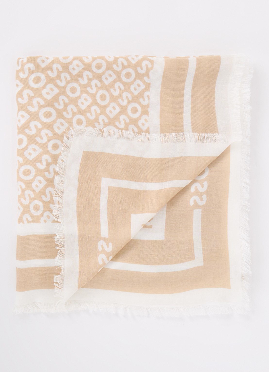 BOSS Laik sjaal in zijdeblend met logoprint 120 x 120 cm - voorkant 3 medium beige-269 / beige