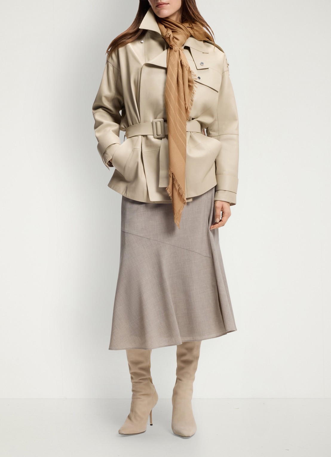 BOSS Laik sjaal in zijdeblend met logoprint 120 x 120 cm - detail 2 medium beige-260 / beige