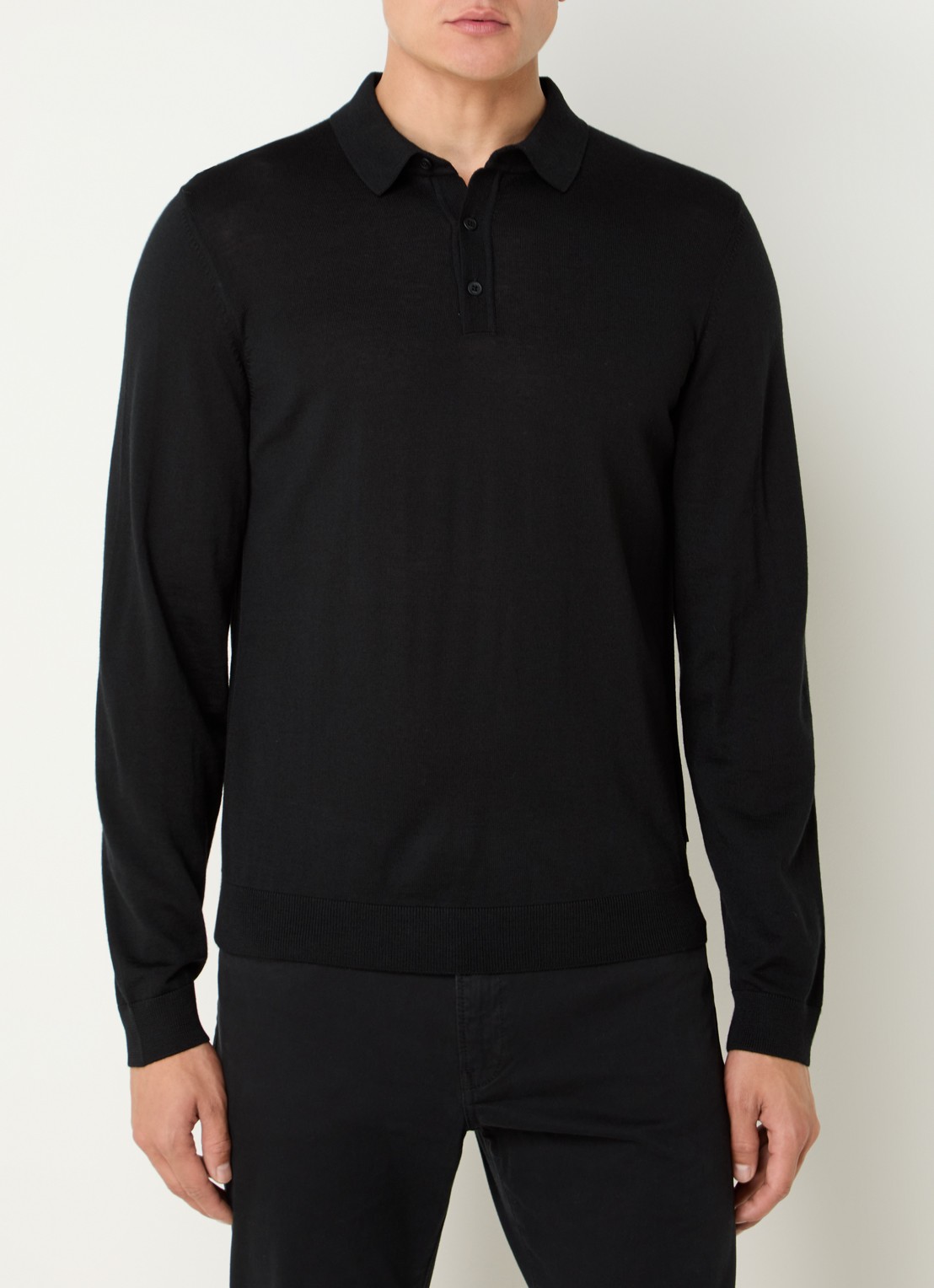 BOSS Lancione fijngebreide regular fit polo van wol - detail 2 zwart