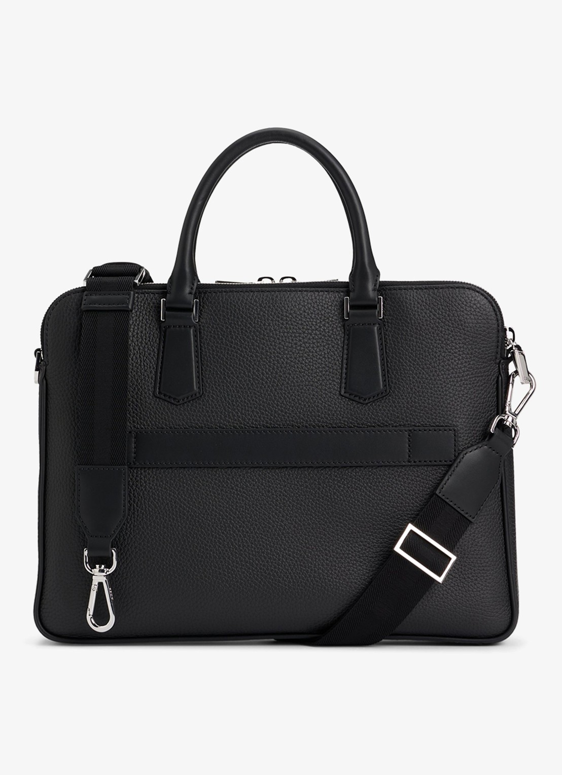 BOSS Laptoptas van leer met afneembare schouderriem - detail zwart
