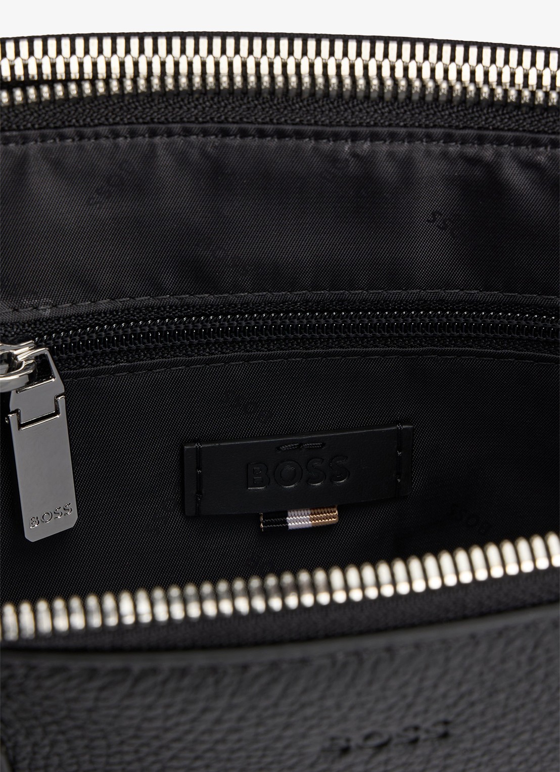 BOSS Laptoptas van leer met afneembare schouderriem - detail 2 zwart
