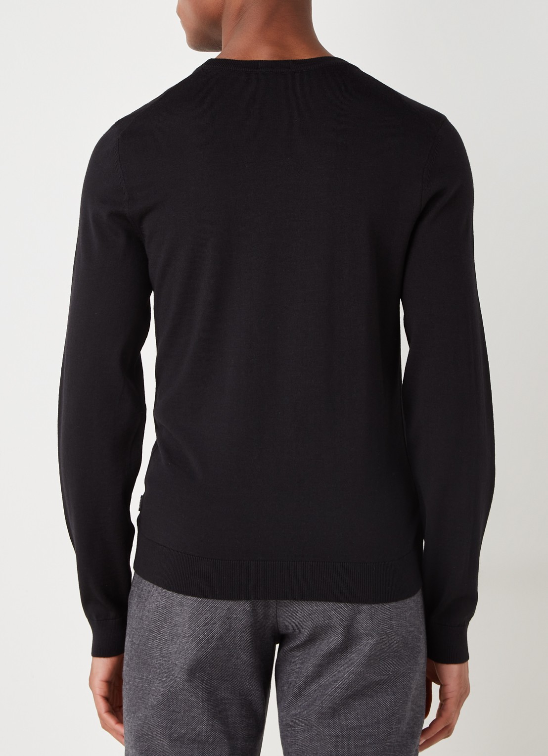 BOSS Leno-P fijngebreide pullover van scheerwol  - achterkant 4 zwart