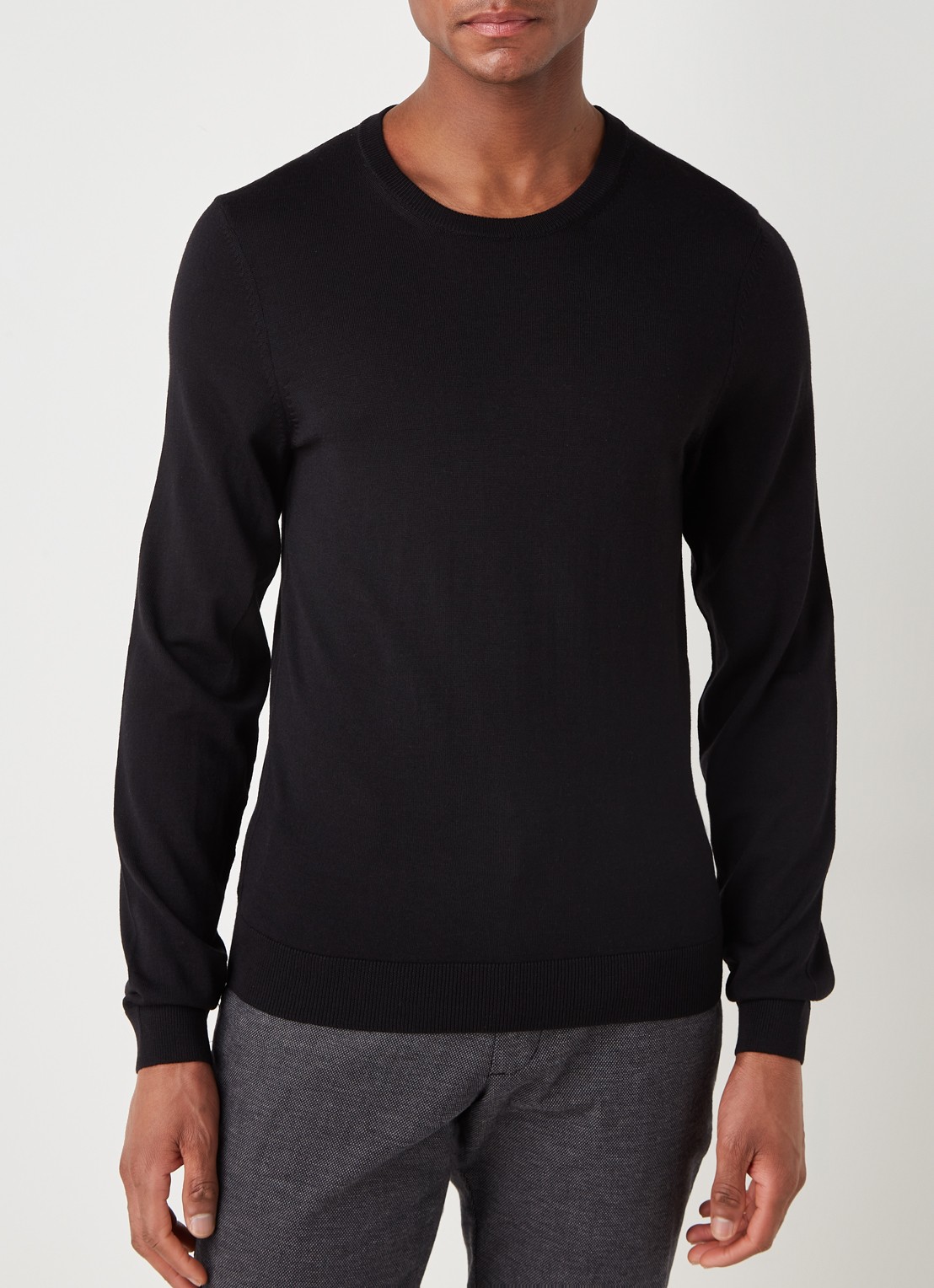 BOSS Leno-P fijngebreide pullover van scheerwol  - detail 3 zwart