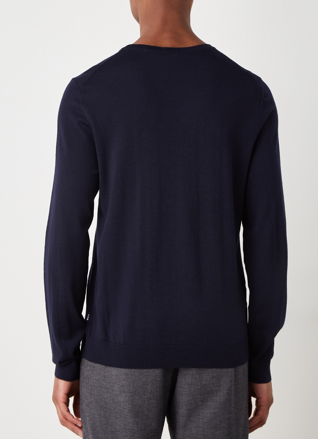 BOSS Leno-P fijngebreide pullover van scheerwol  - achterkant 3 donkerblauw