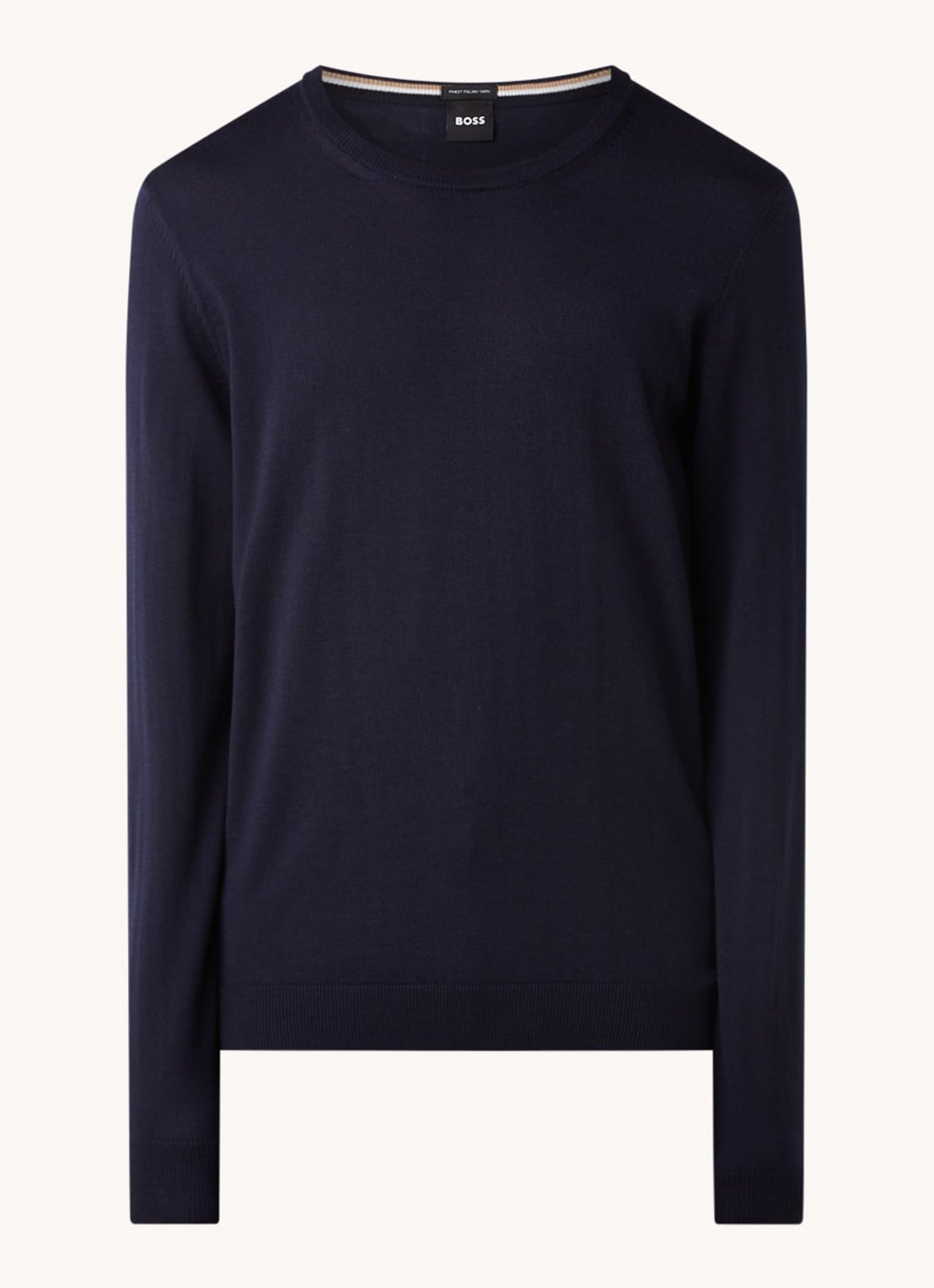 BOSS Leno-P fijngebreide pullover van scheerwol  - voorkant donkerblauw