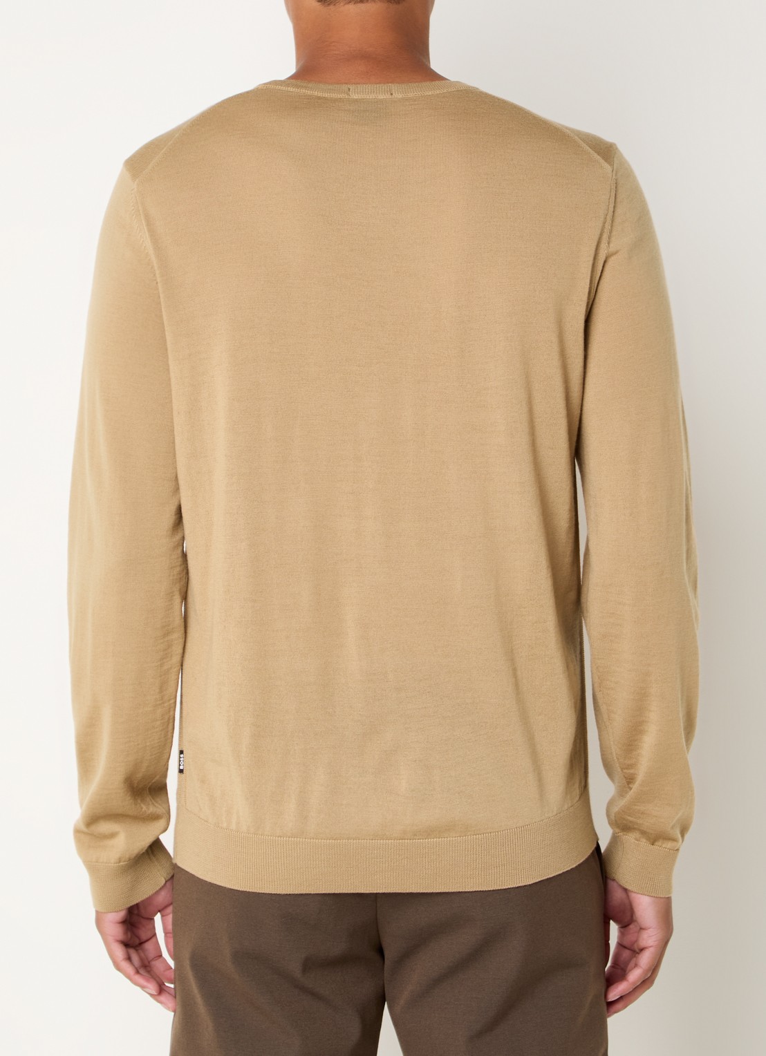 BOSS Leno-P fijngebreide pullover van scheerwol  - achterkant 2 beige