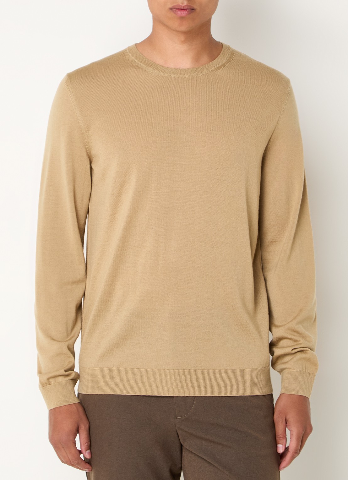 BOSS Leno-P fijngebreide pullover van scheerwol  - detail 3 beige