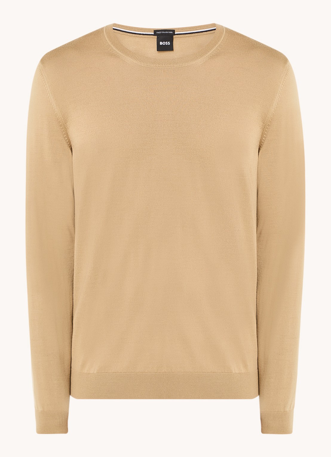 BOSS Leno-P fijngebreide pullover van scheerwol  - voorkant beige