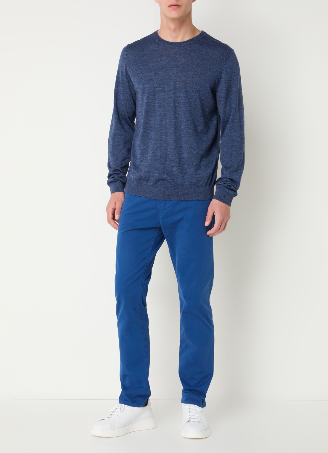 BOSS Leno-P fijngebreide pullover van scheerwol  - voorkant 2 indigo