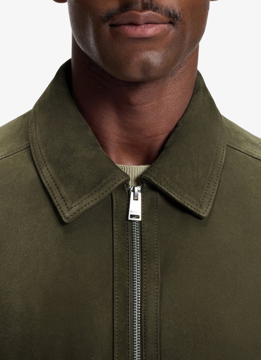 BOSS Lerenjack van geitenleer - detail 4 mosgroen