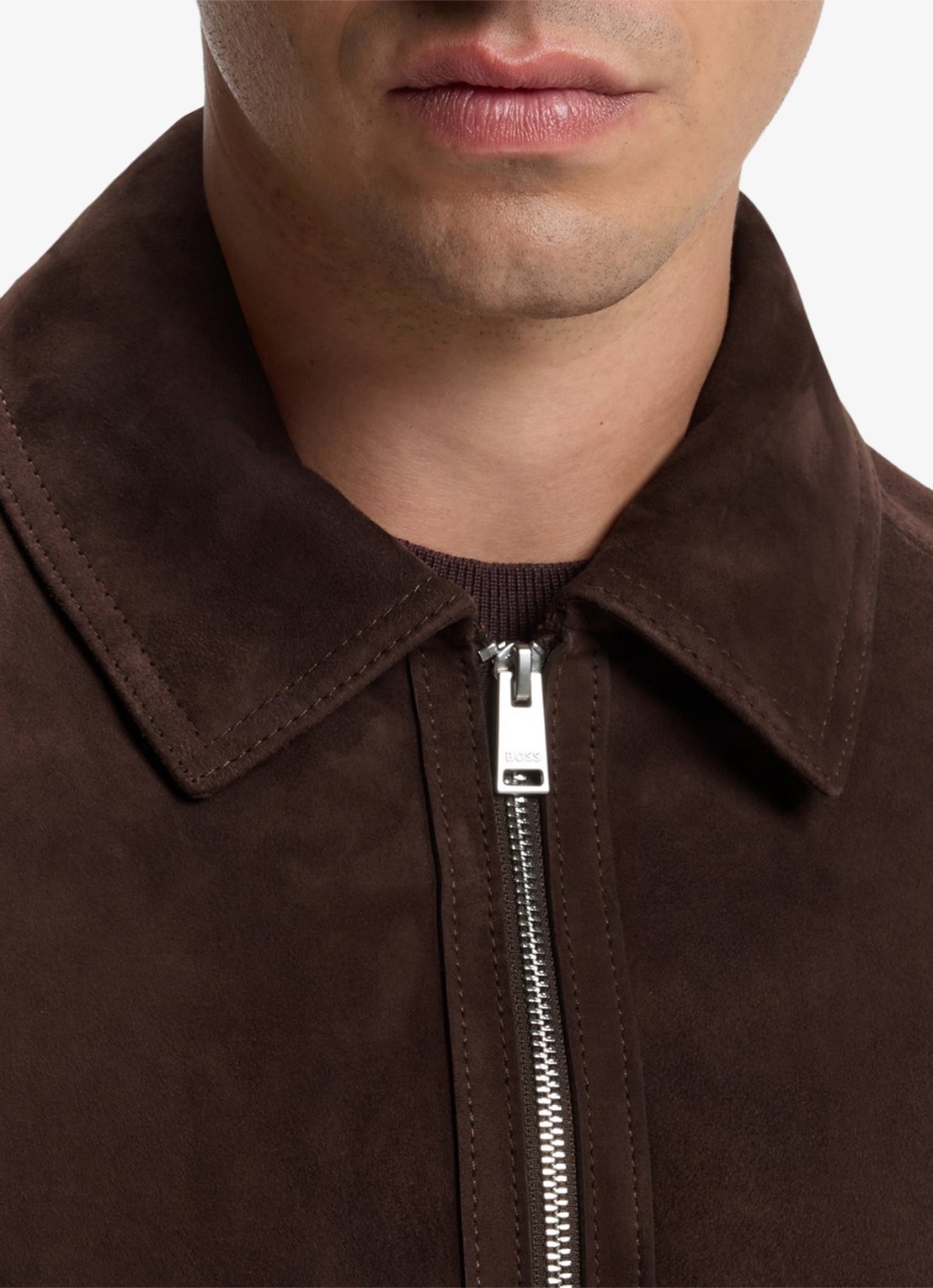 BOSS Lerenjack van geitenleer - detail 2 dark brown-209 / bruin