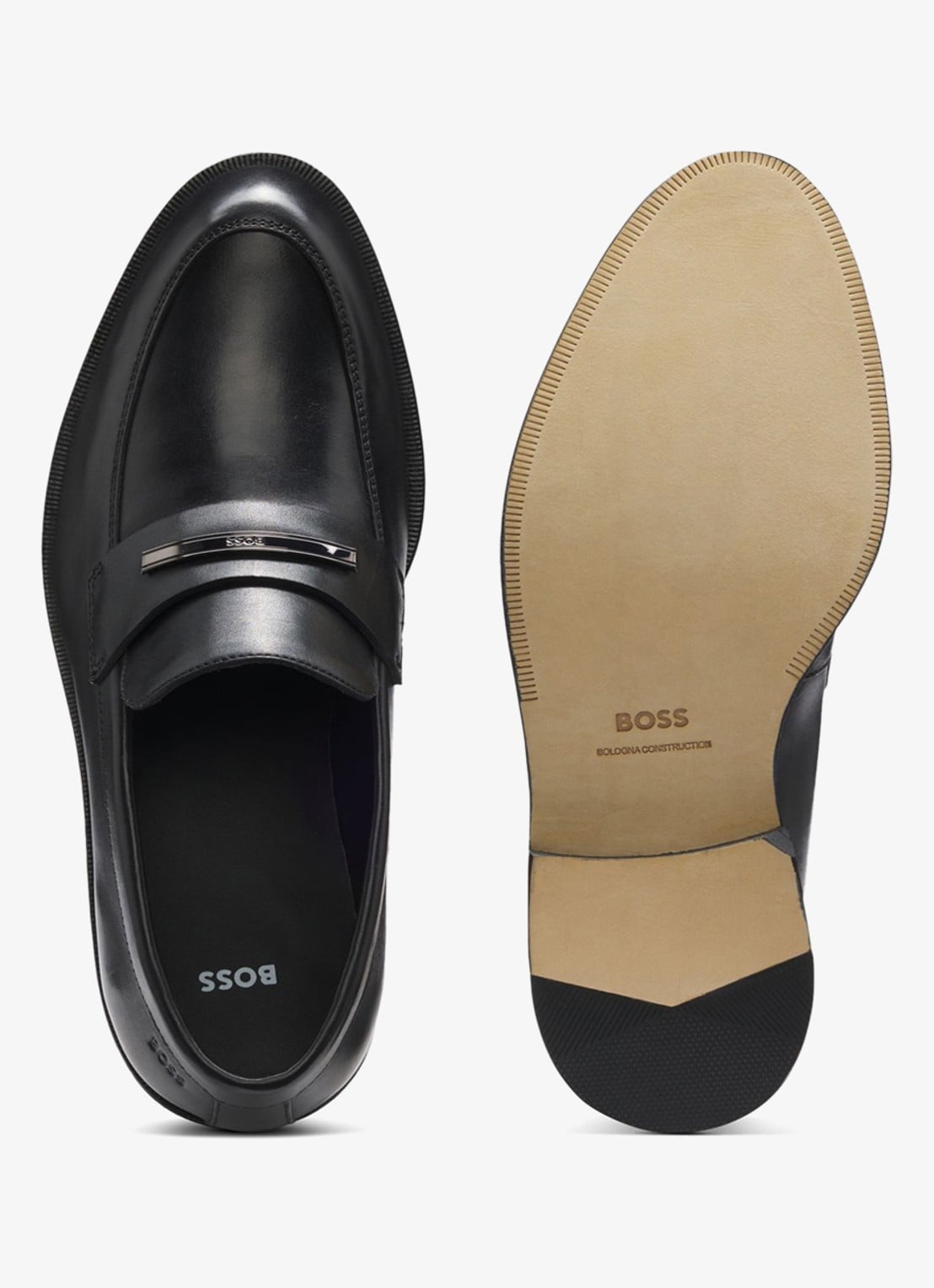 BOSS Loafer van leer met logo - detail 2 zwart