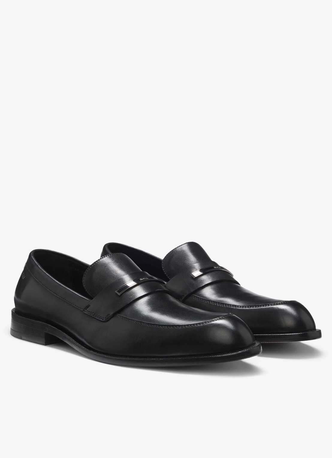 BOSS Loafer van leer met logo - voorkant 4 zwart