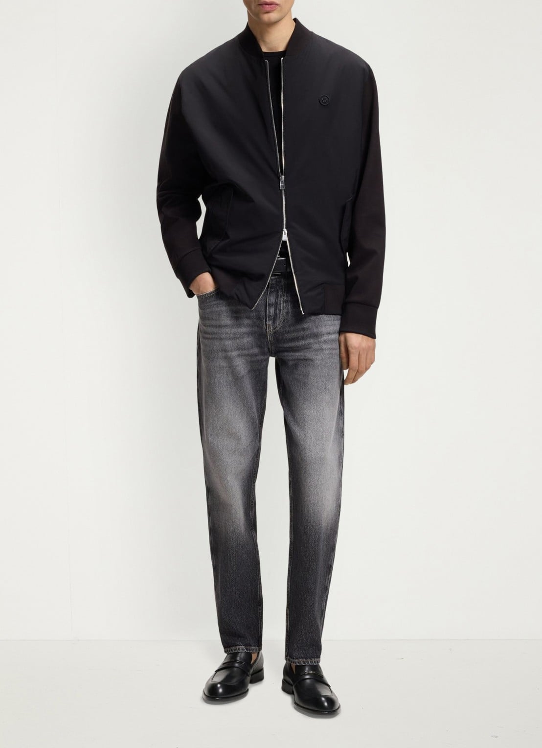 BOSS Loafer van leer met logo - voorkant 5 zwart
