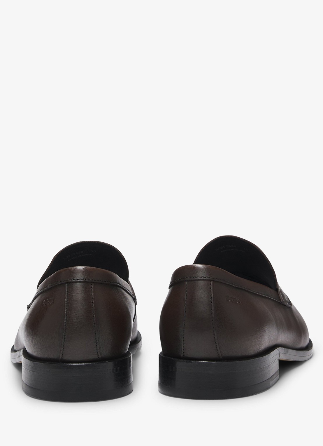 BOSS Loafer van leer met logo - detail 4 donkerbruin