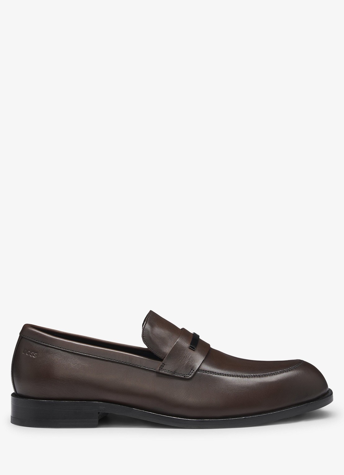 BOSS Loafer van leer met logo - voorkant 2 donkerbruin