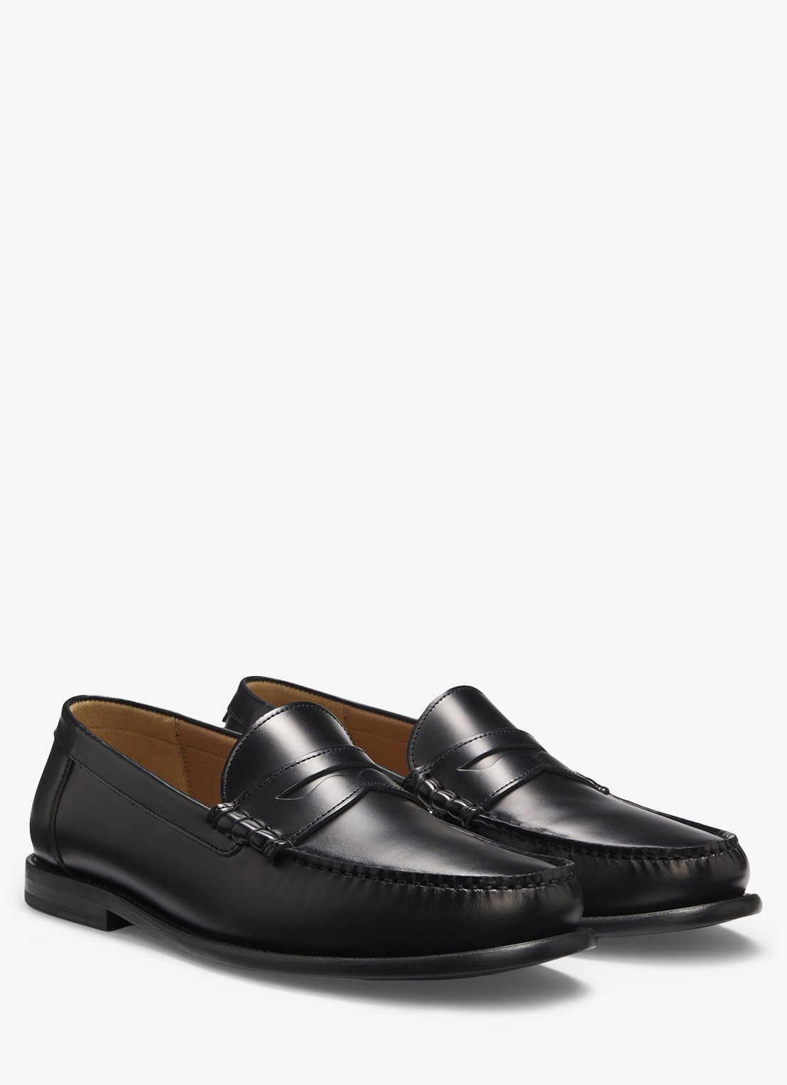 BOSS Loafer van leer met logo  - voorkant 2 zwart