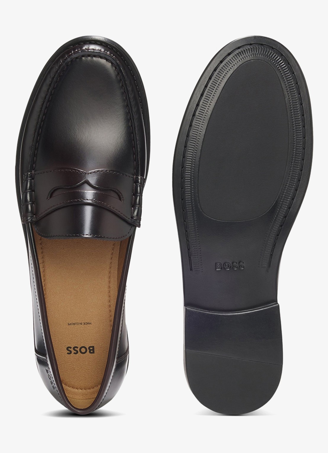 BOSS Loafer van leer met logo  - achterkant 5 donkerrood