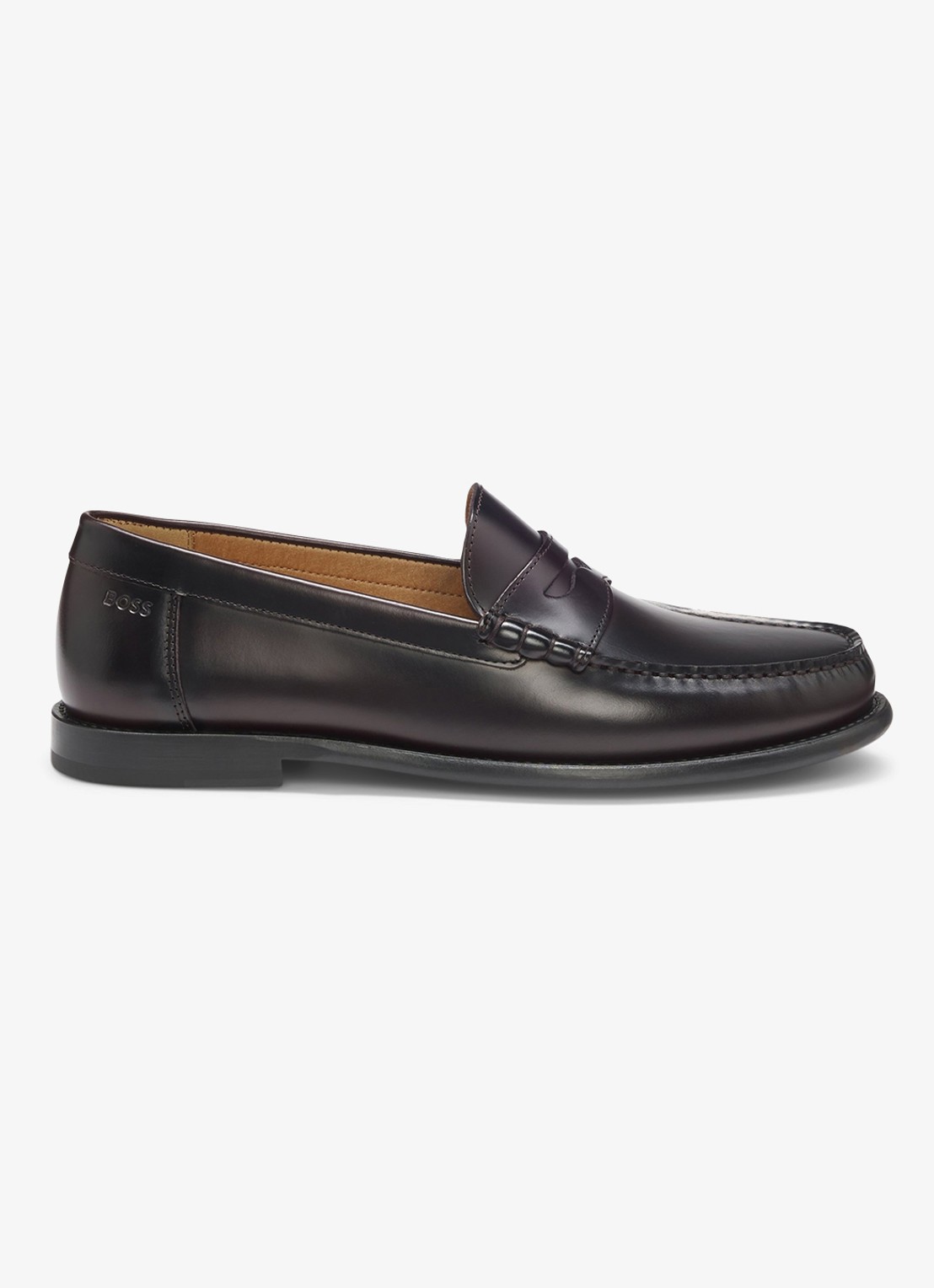 BOSS Loafer van leer met logo  - detail donkerrood