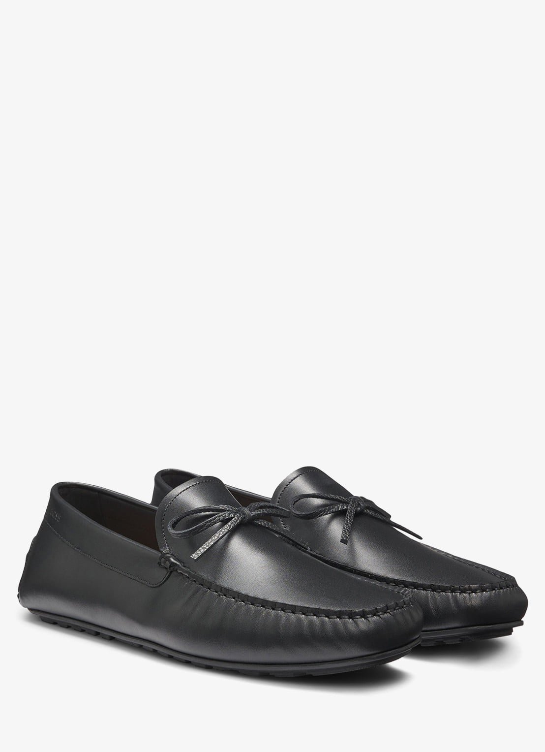 BOSS Loafer van leer met strikdetail  - voorkant 2 zwart