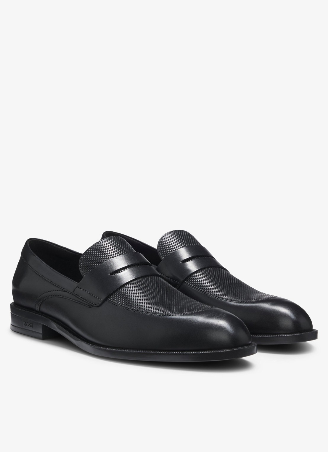 BOSS Loafer van leer - voorkant 3 zwart