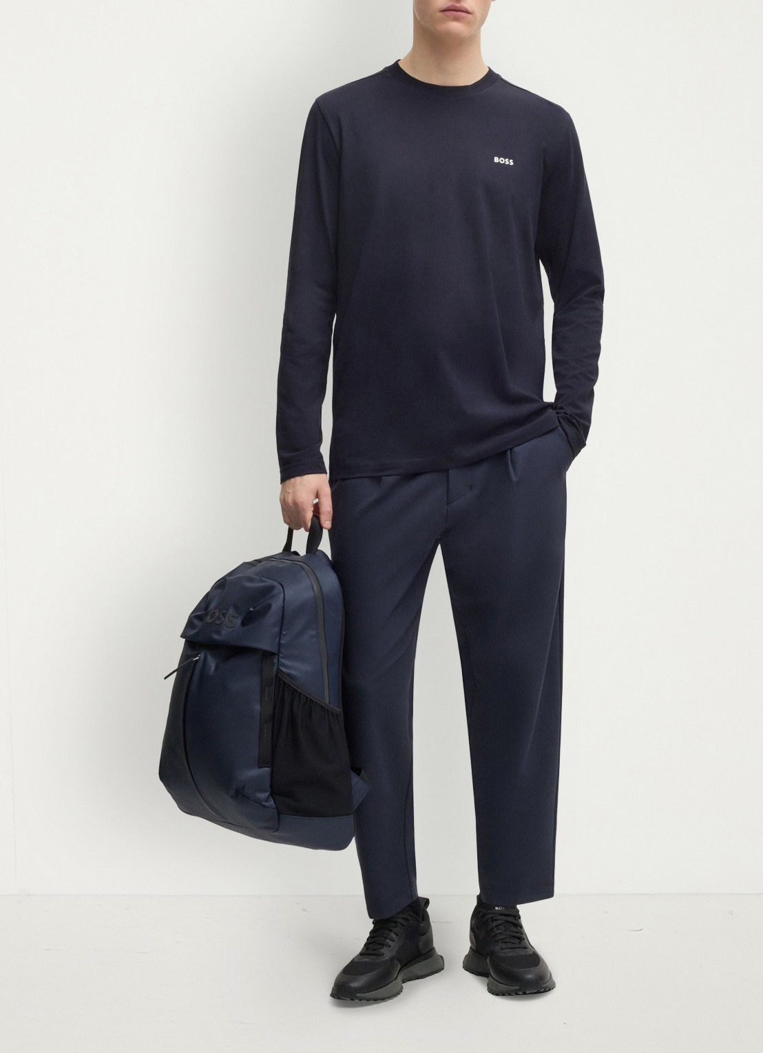 BOSS Longsleeve met logo - voorkant 5 royalblauw