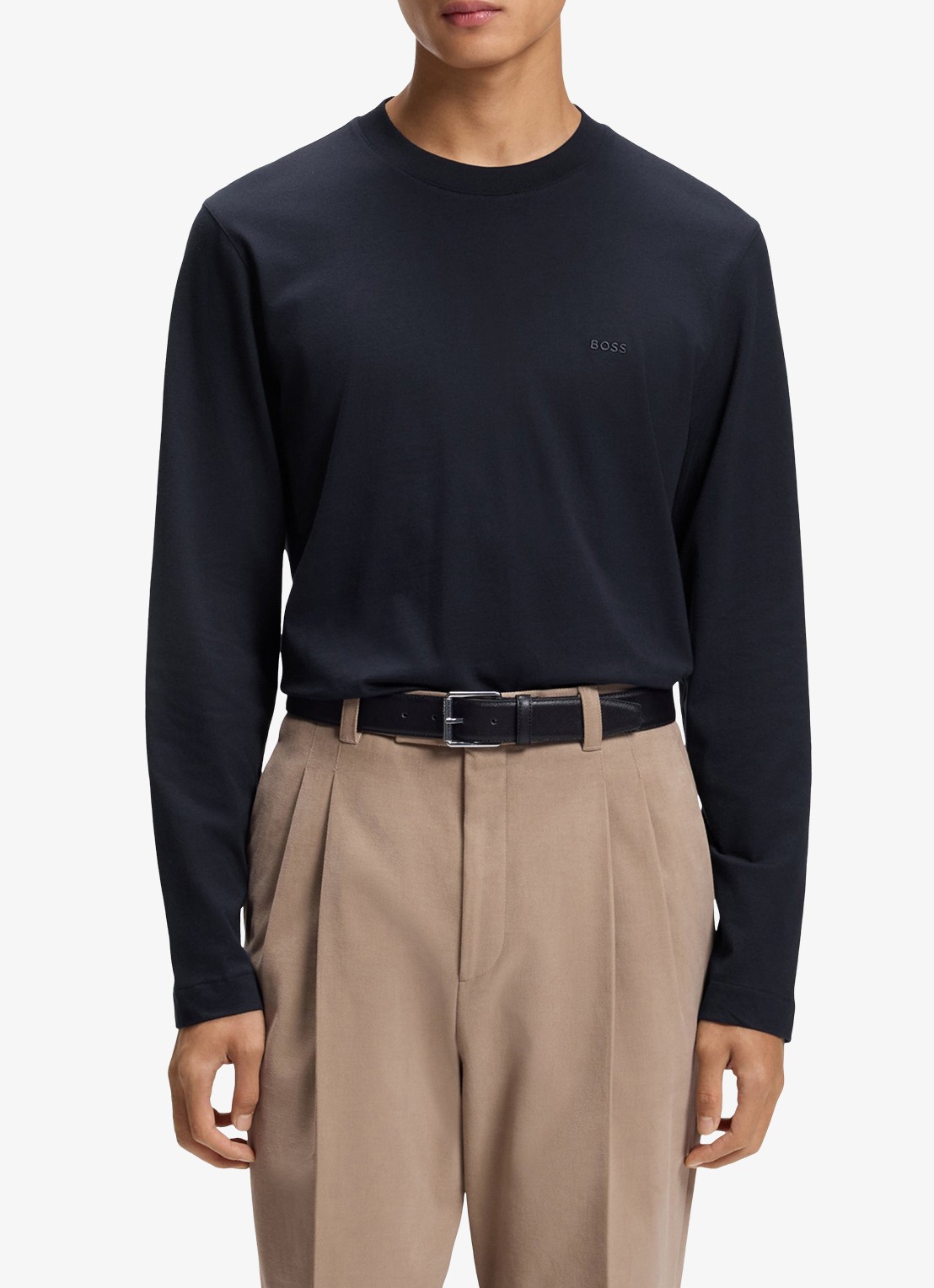 BOSS Longsleeve met logoborduring - detail 4 blauw