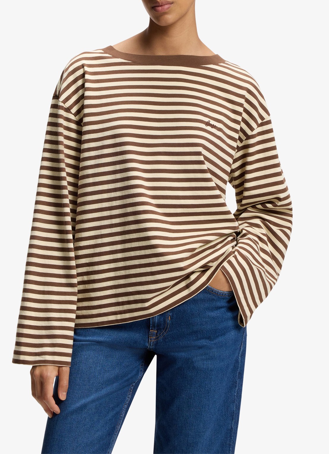 BOSS Longsleeve met streepprint  - detail 2 bruin