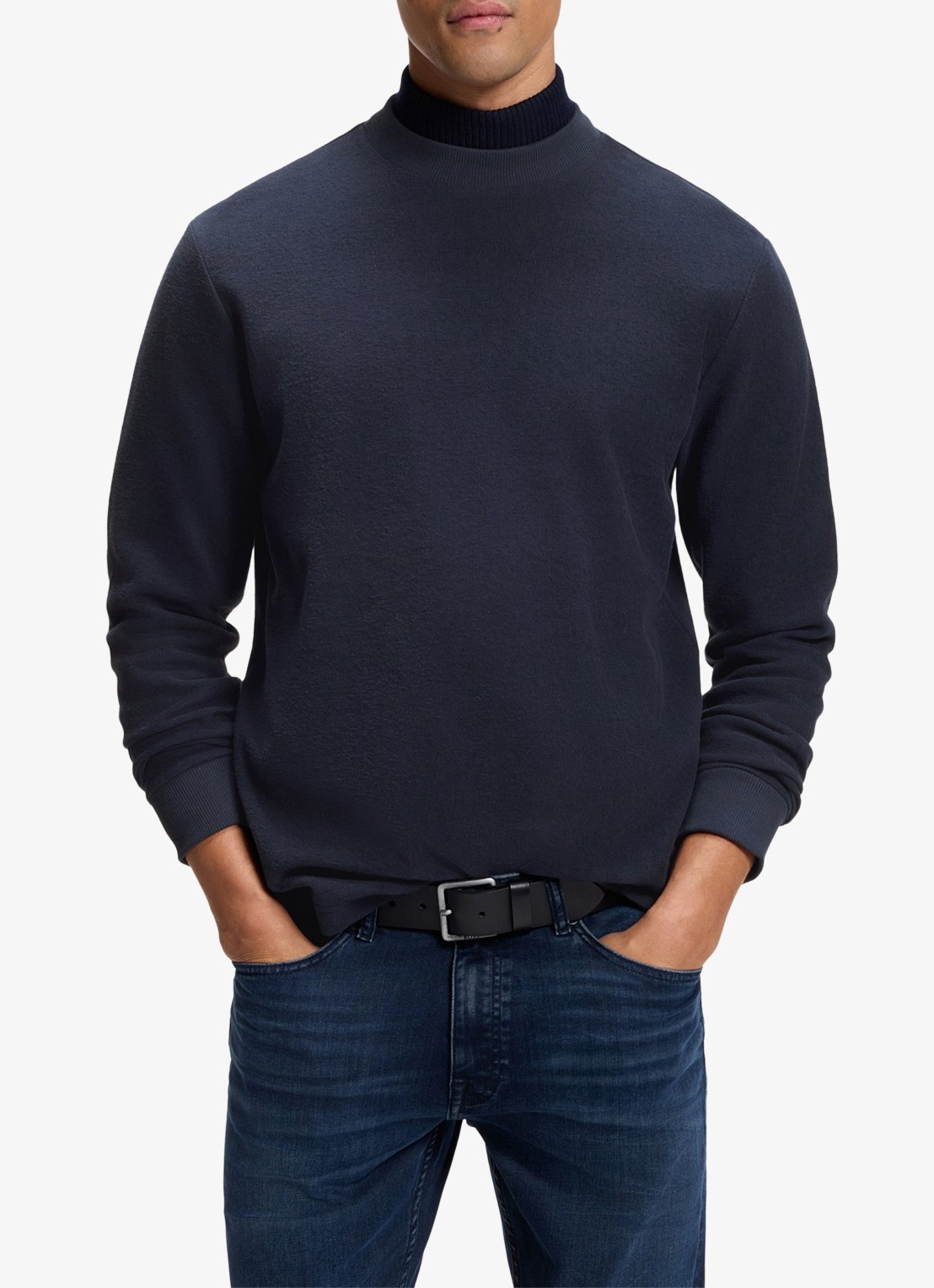 BOSS Longsleeve met stretch - detail blauw