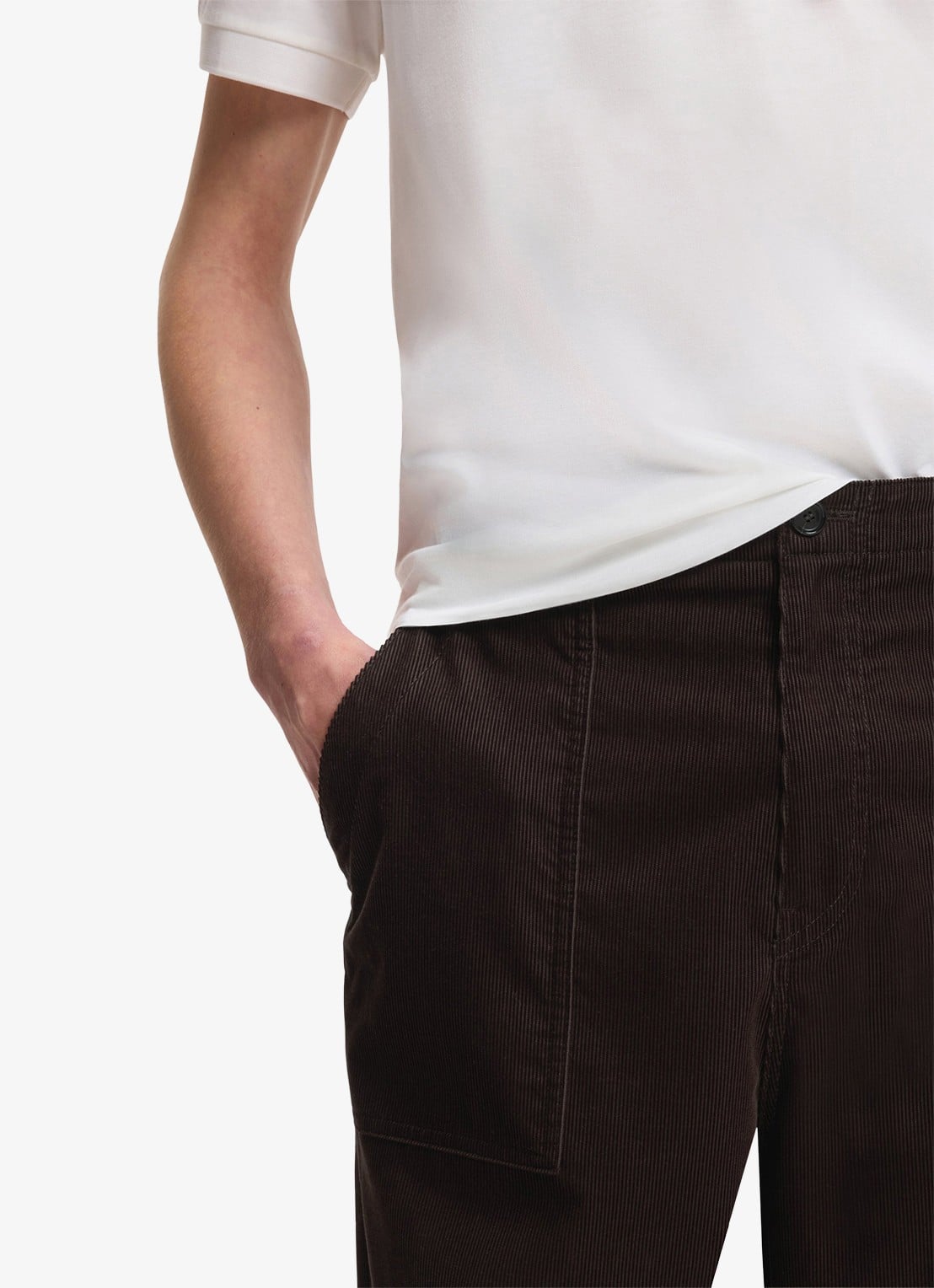 BOSS Loose fit broek van corduroy met opgestikte zakken - detail 5 medium brown-210 / bruin