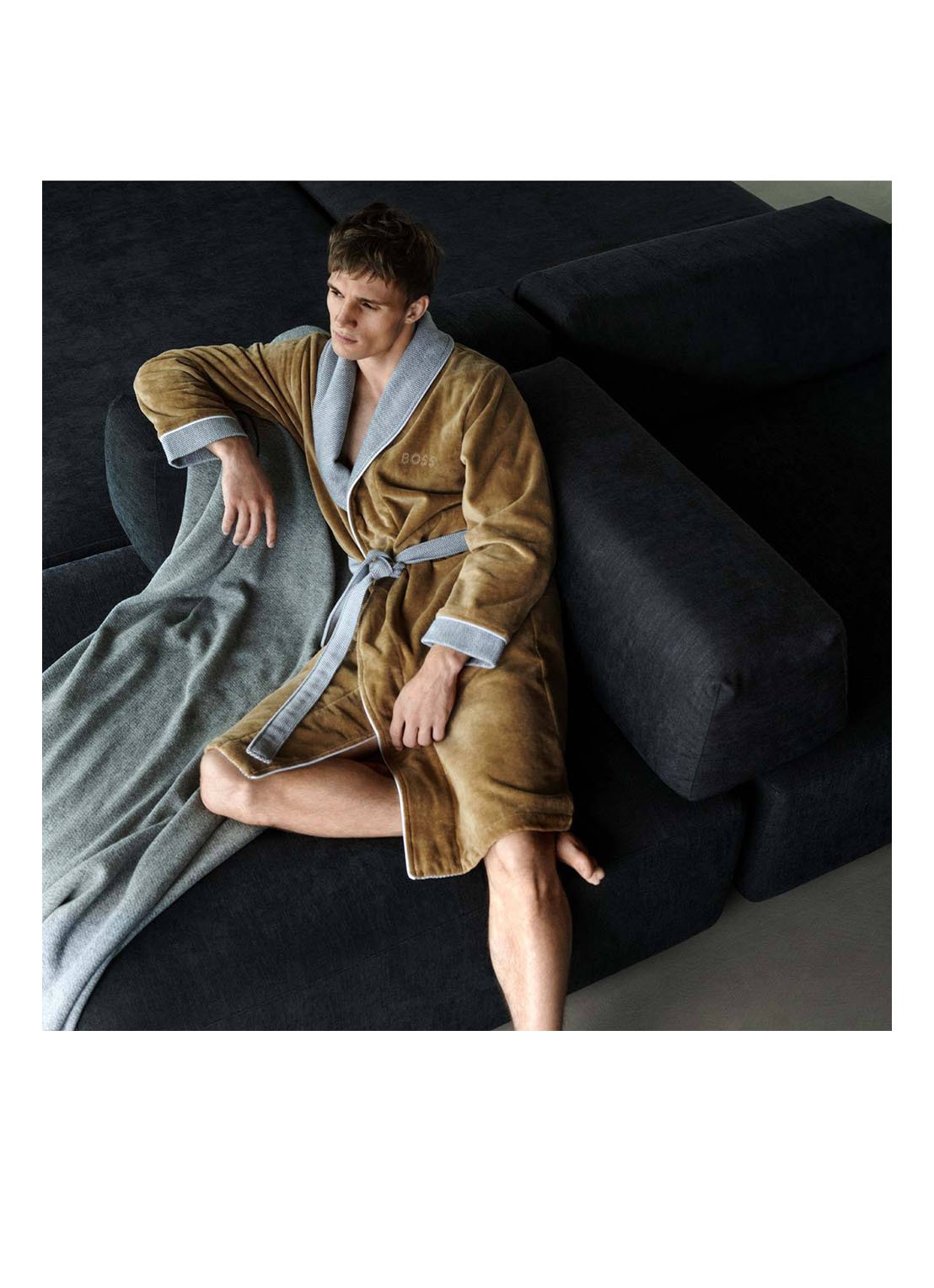 BOSS Lord badjas van katoen - unisex - detail 4 camel