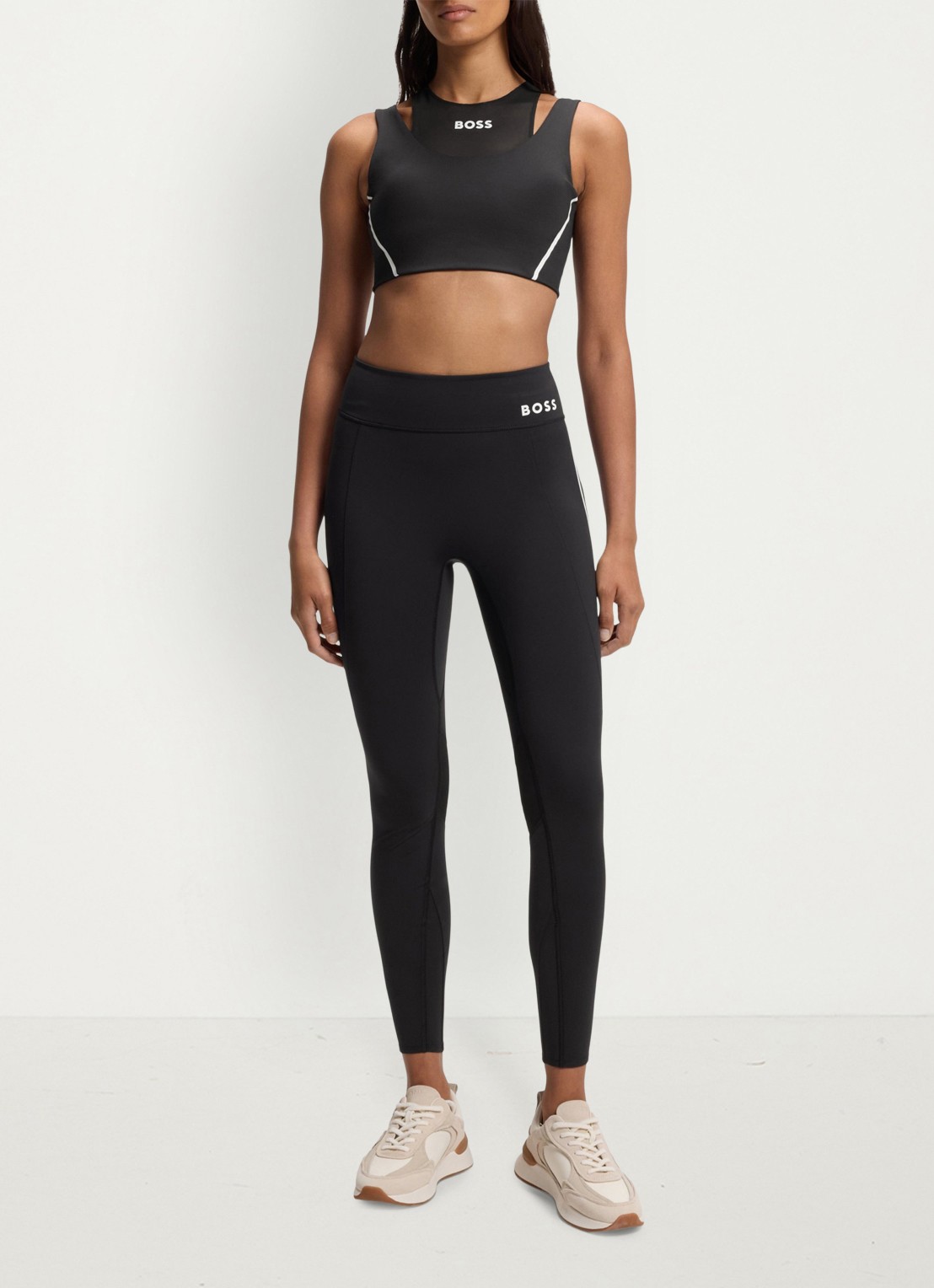 BOSS Low waist skinny fit trainingslegging met logo - voorkant 4 zwart