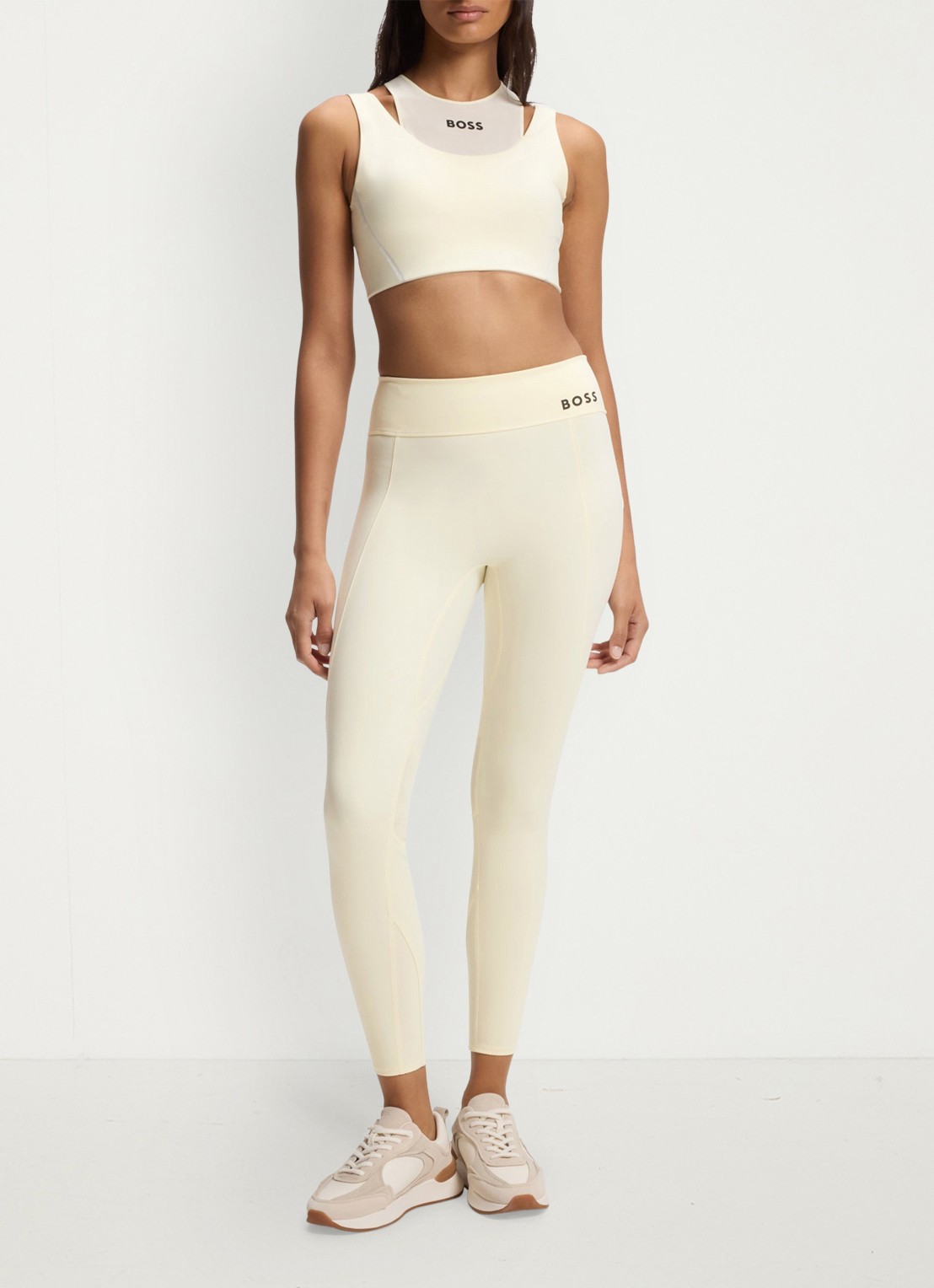 BOSS Low waist skinny fit trainingslegging met logo - voorkant 4 creme