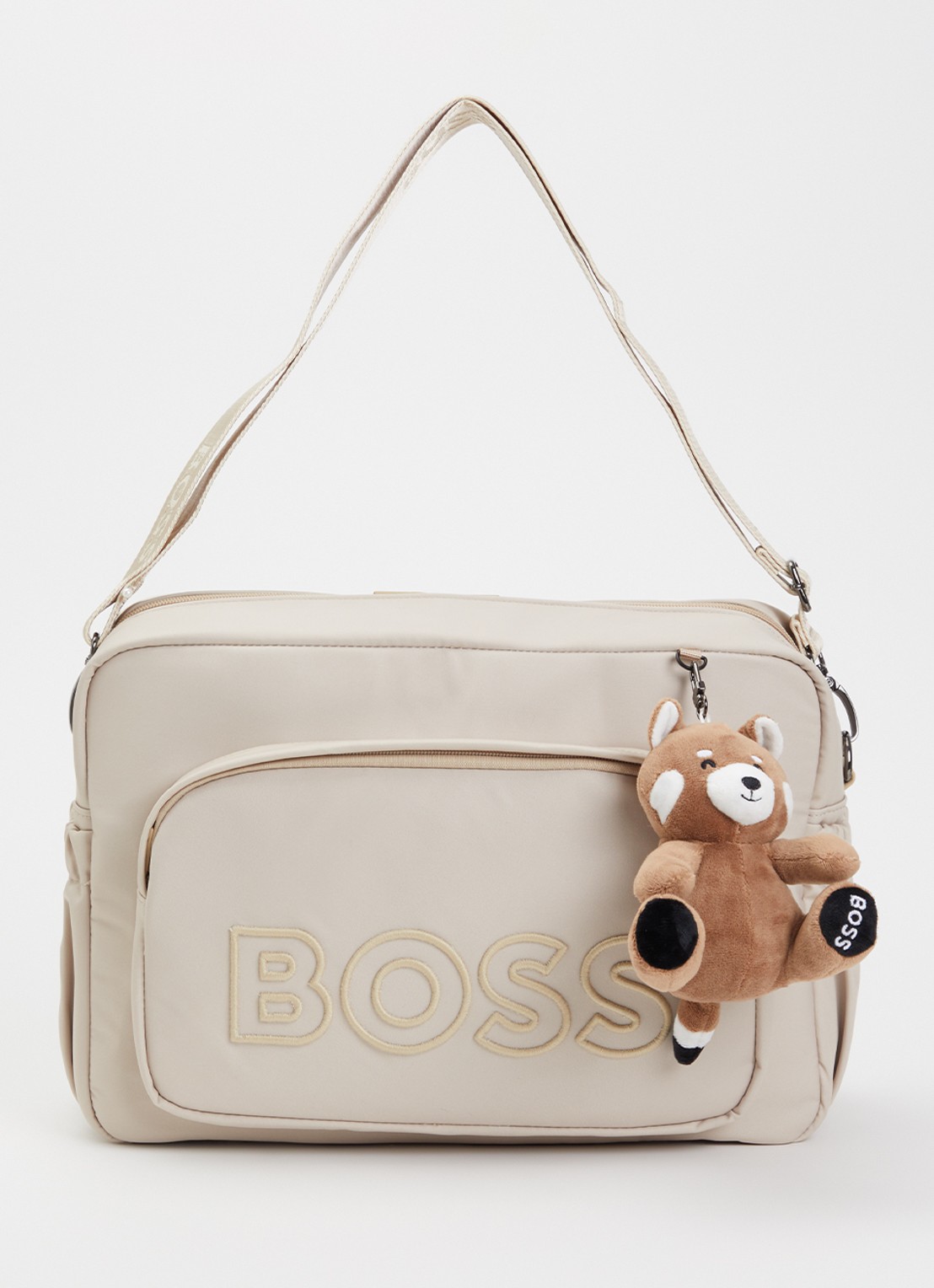 BOSS Luiertas met logoborduring en tasbedel  - voorkant 2 beige