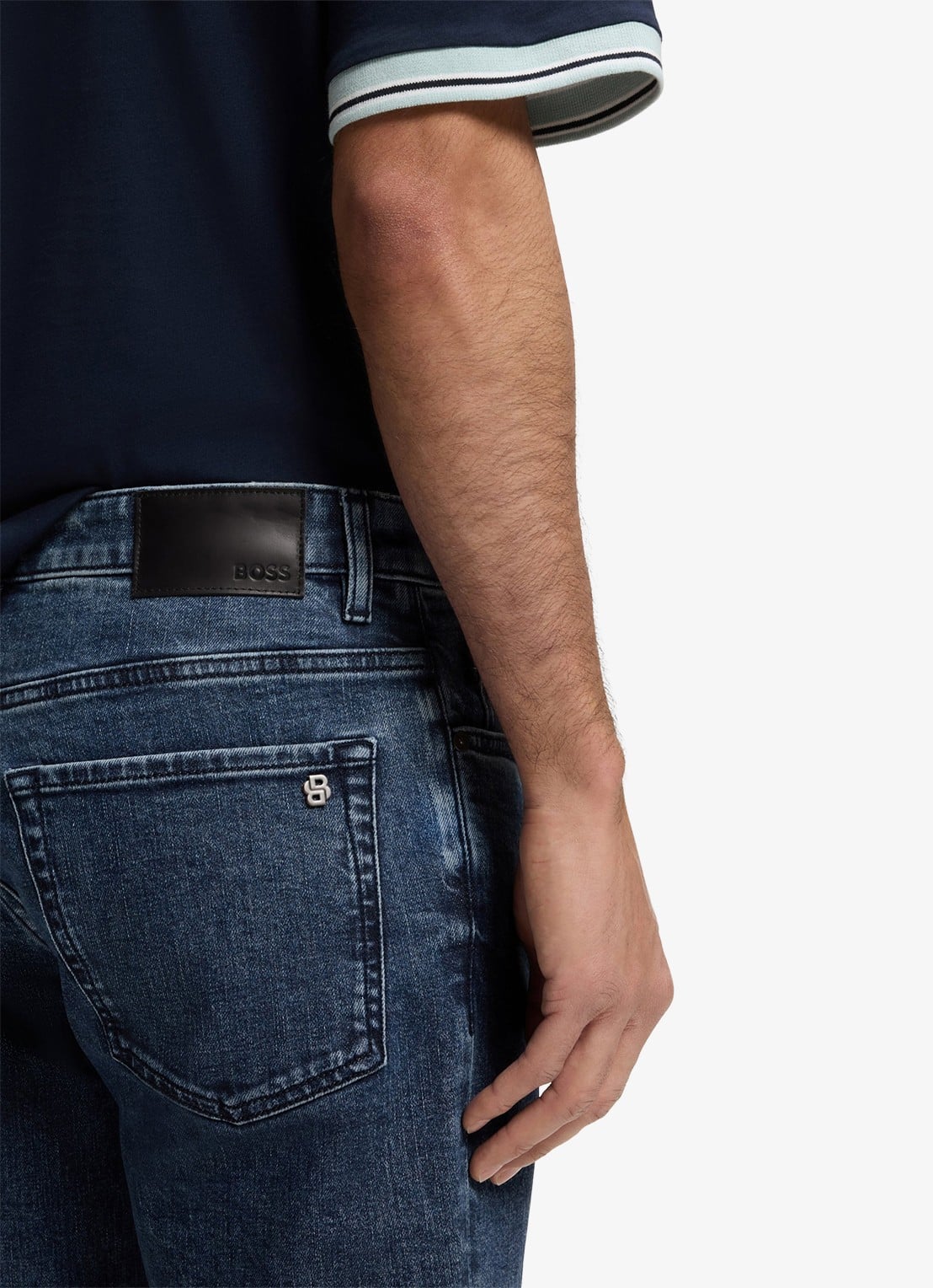 BOSS Maine straight fit jeans met medium wassing - detail 4 indigo