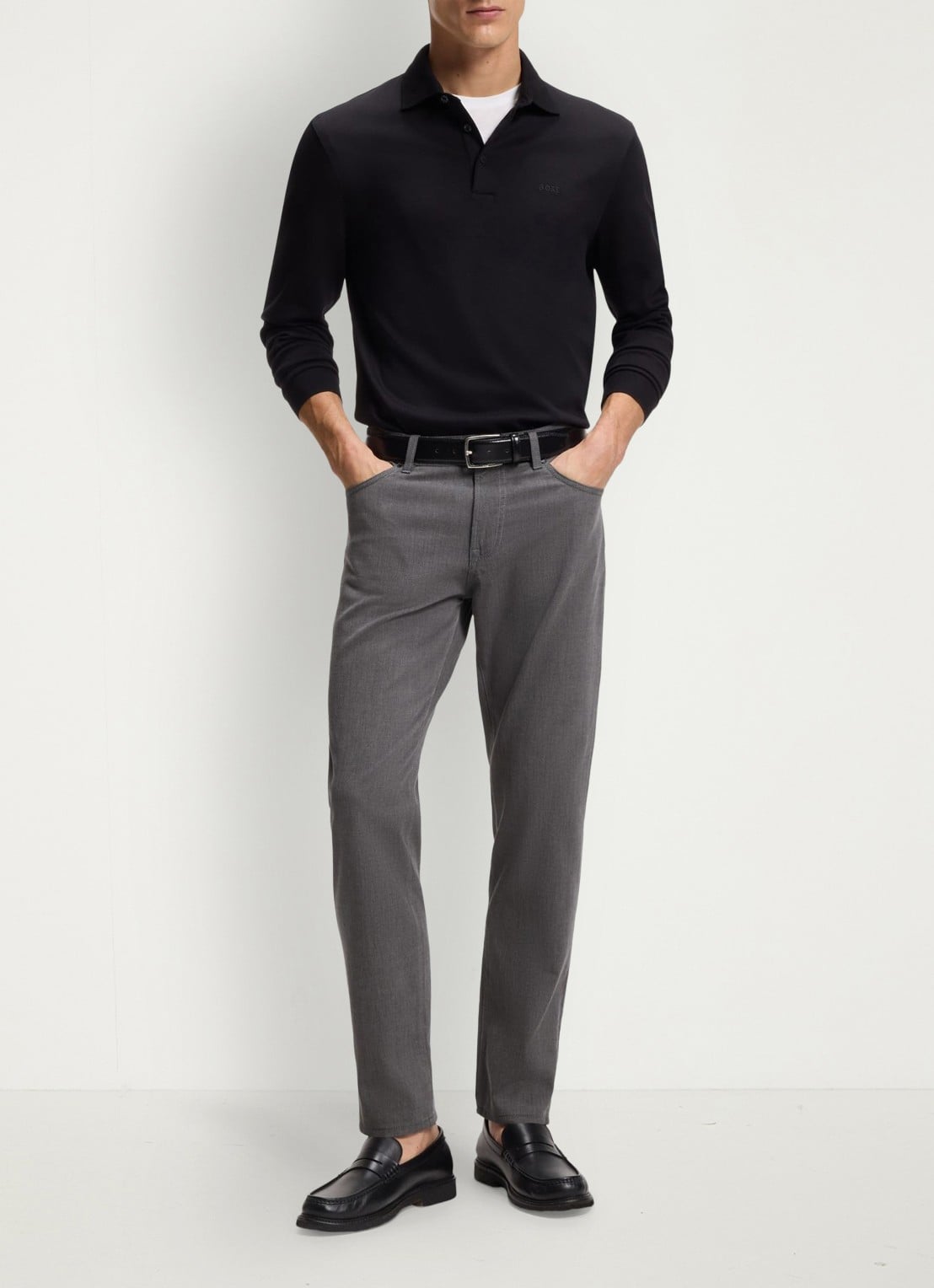 BOSS Maine straight fit pantalon met steekzakken  - voorkant 5 donkergrijs