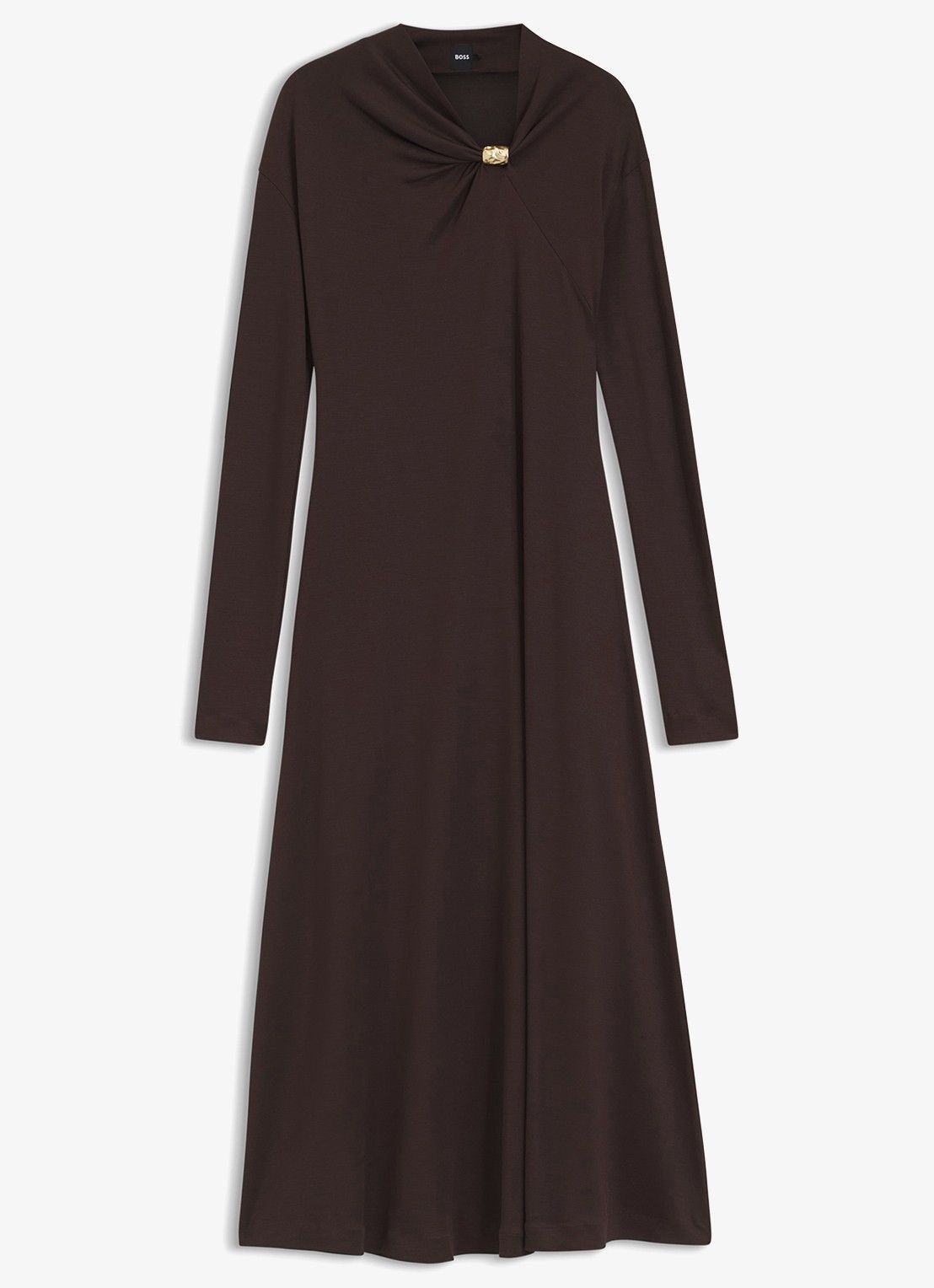 BOSS Maxi jurk met watervalhals - voorkant medium brown-210 / bruin