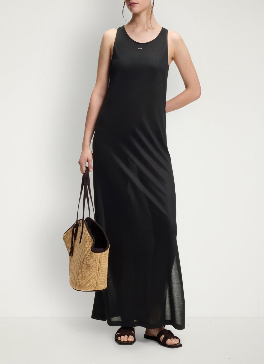 BOSS Maxi mouwloze jurk met ronde hals - detail 3 zwart