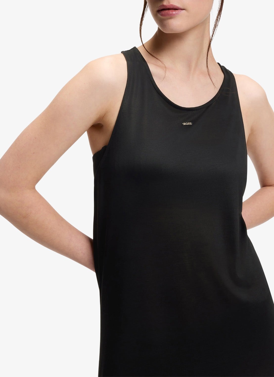 BOSS Maxi mouwloze jurk met ronde hals - detail 4 zwart