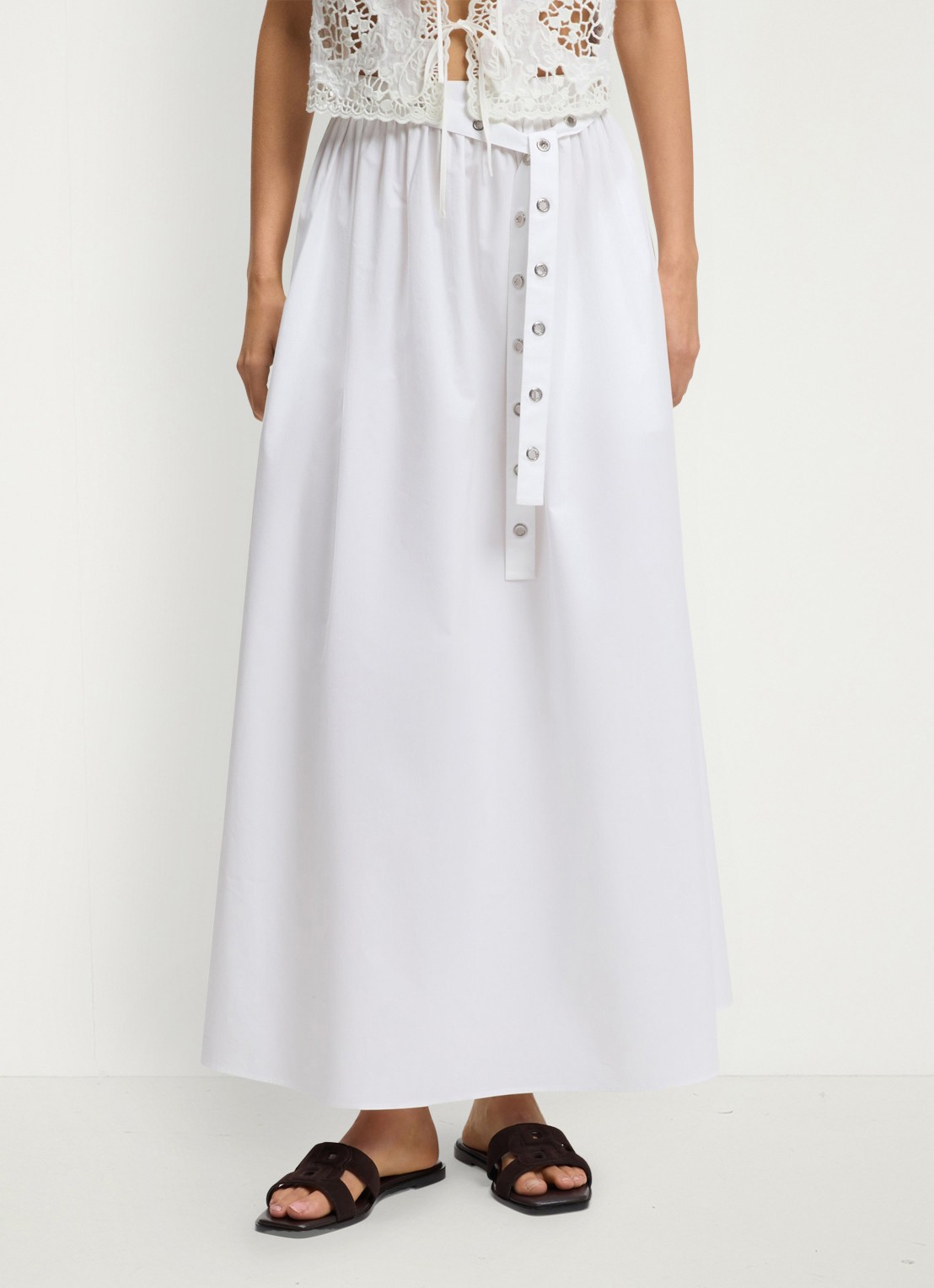 BOSS Maxi rok met strikceintuur en steekzakken - detail 4 wit