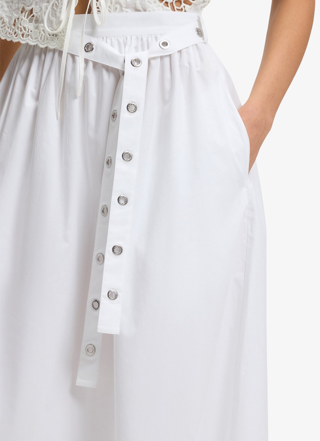 BOSS Maxi rok met strikceintuur en steekzakken - detail 5 wit
