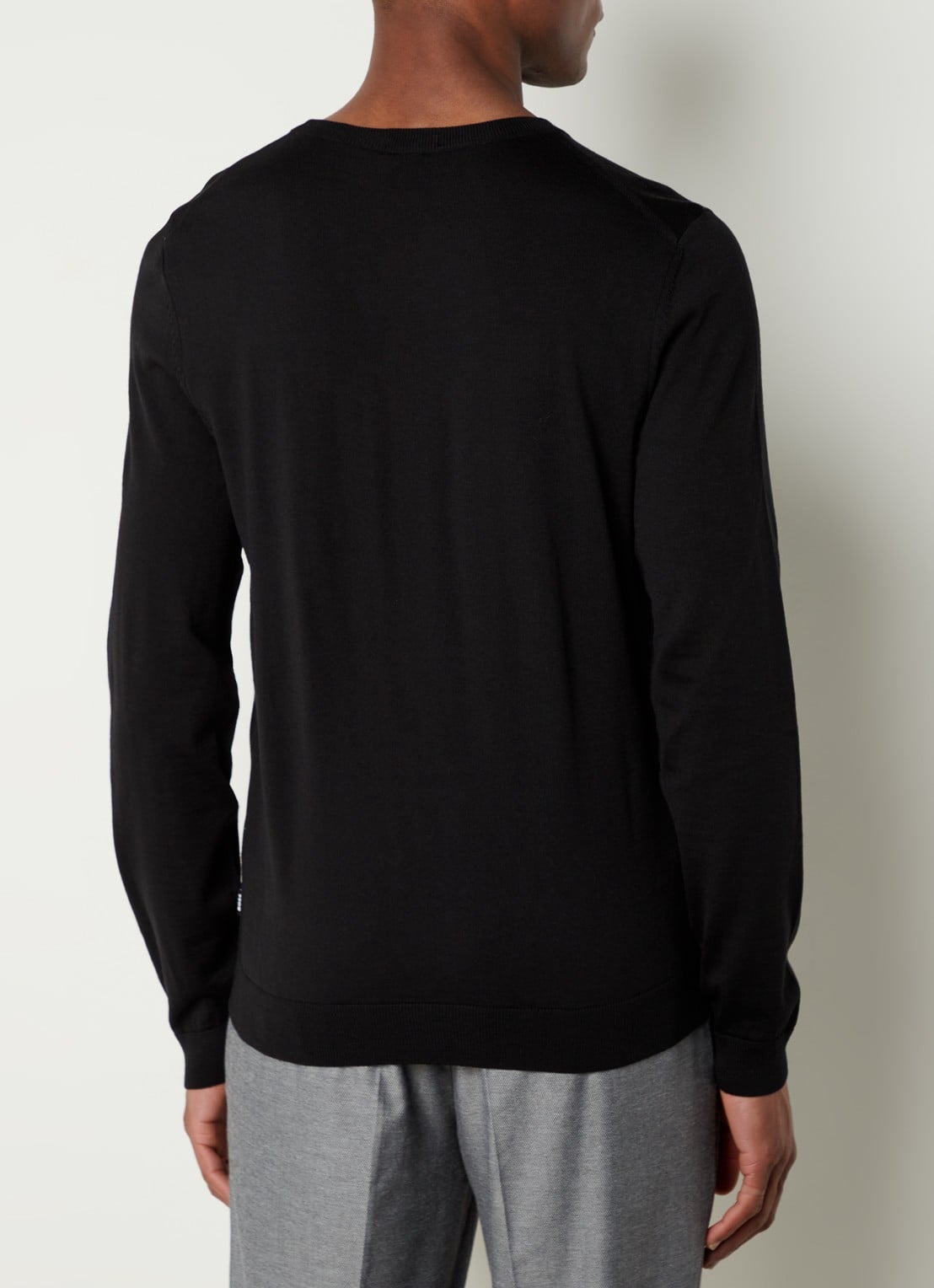 BOSS Melba-P fijngebreide pullover van scheerwol met V-hals - achterkant 3 zwart