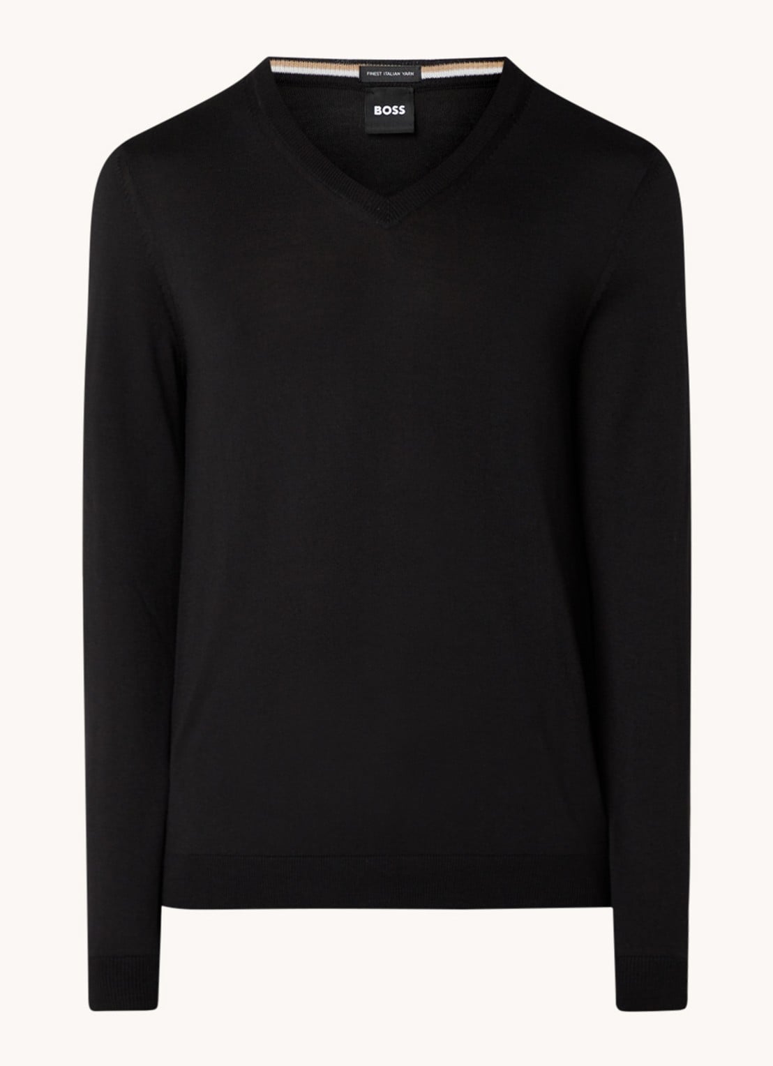 BOSS Melba-P fijngebreide pullover van scheerwol met V-hals - voorkant zwart