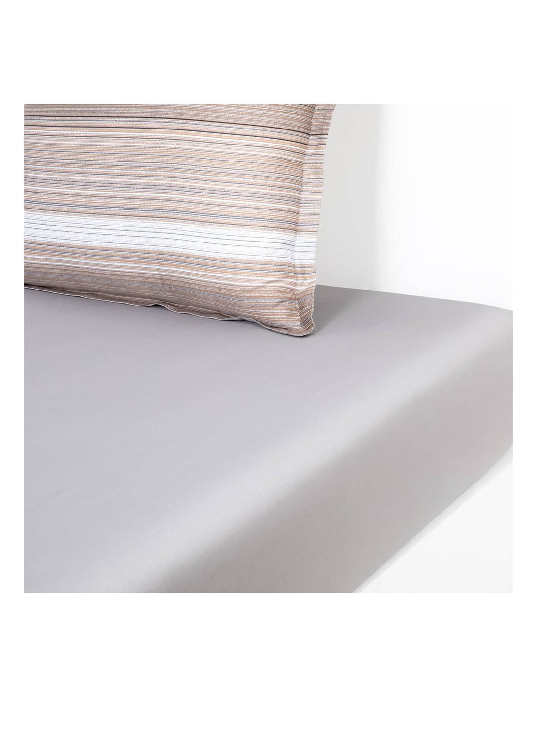 BOSS Metastripe hoeslaken van katoensatijn 120TC, hoekhoogte 30 cm - voorkant grijs