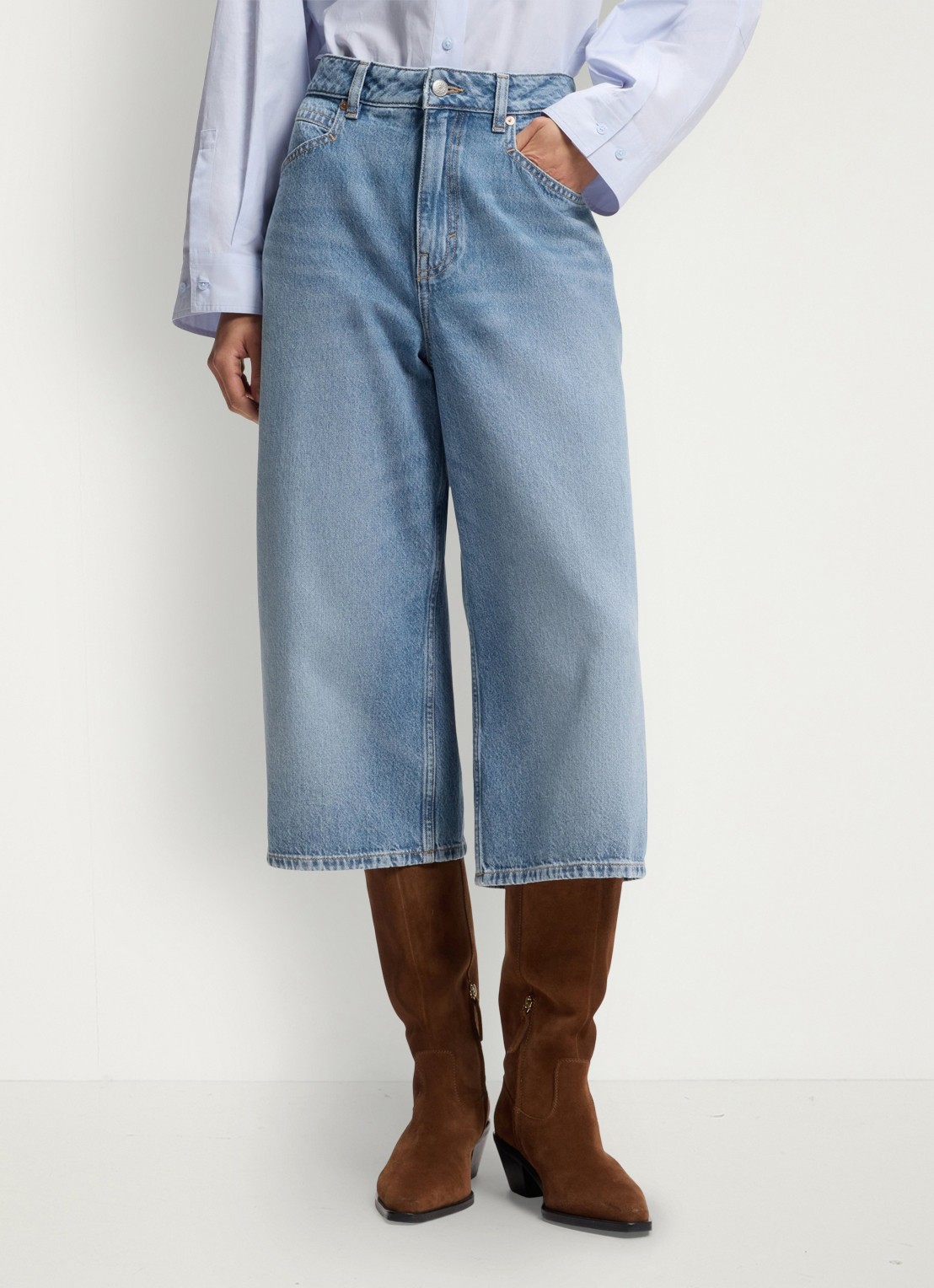 BOSS Mid waist loose fit korte broek van denim - detail 4 jeans
