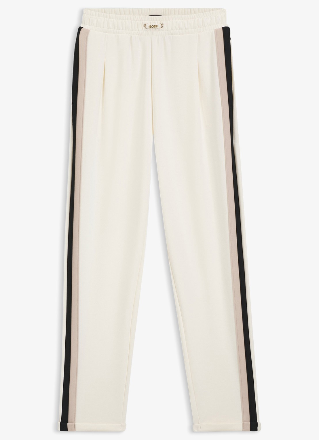 BOSS Mid waist loose fit pantalon met gestreept detail - voorkant gebroken wit