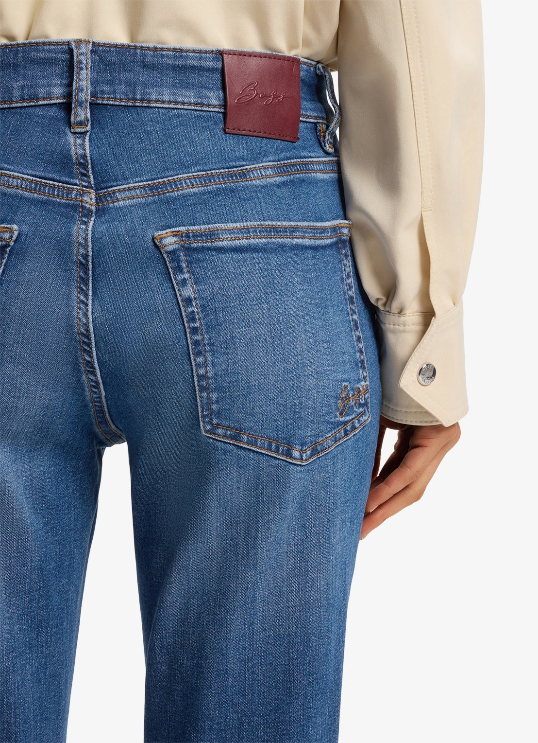BOSS Mid waist slim fit jeans met logoborduring - detail 3 denim