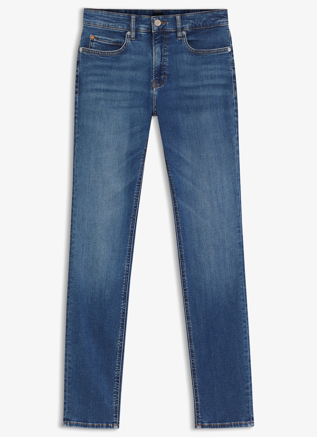 BOSS Mid waist slim fit jeans met logoborduring - voorkant 5 denim