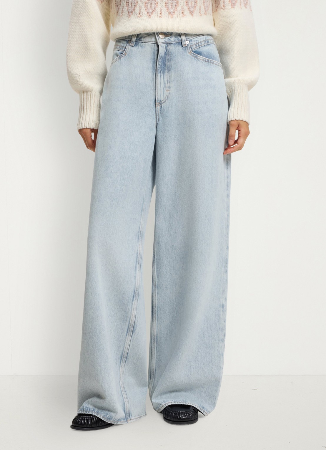 BOSS Mid waist straight leg jeans met lichte wassing  - detail indigo
